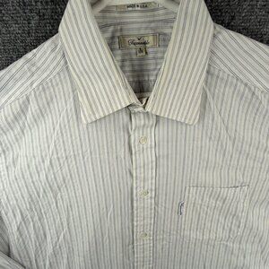 Faconnable Button Up Shirt Men Long Sleeve Cotton Blue White Striped USA 17R (6)